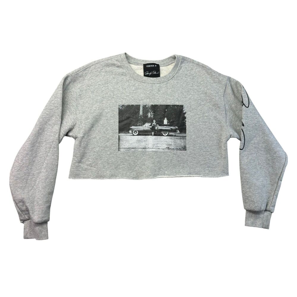 Marilyn Monroe Sweater Womens Medium Gray Forever 21 Cropped Long Sleeve Top Y2K